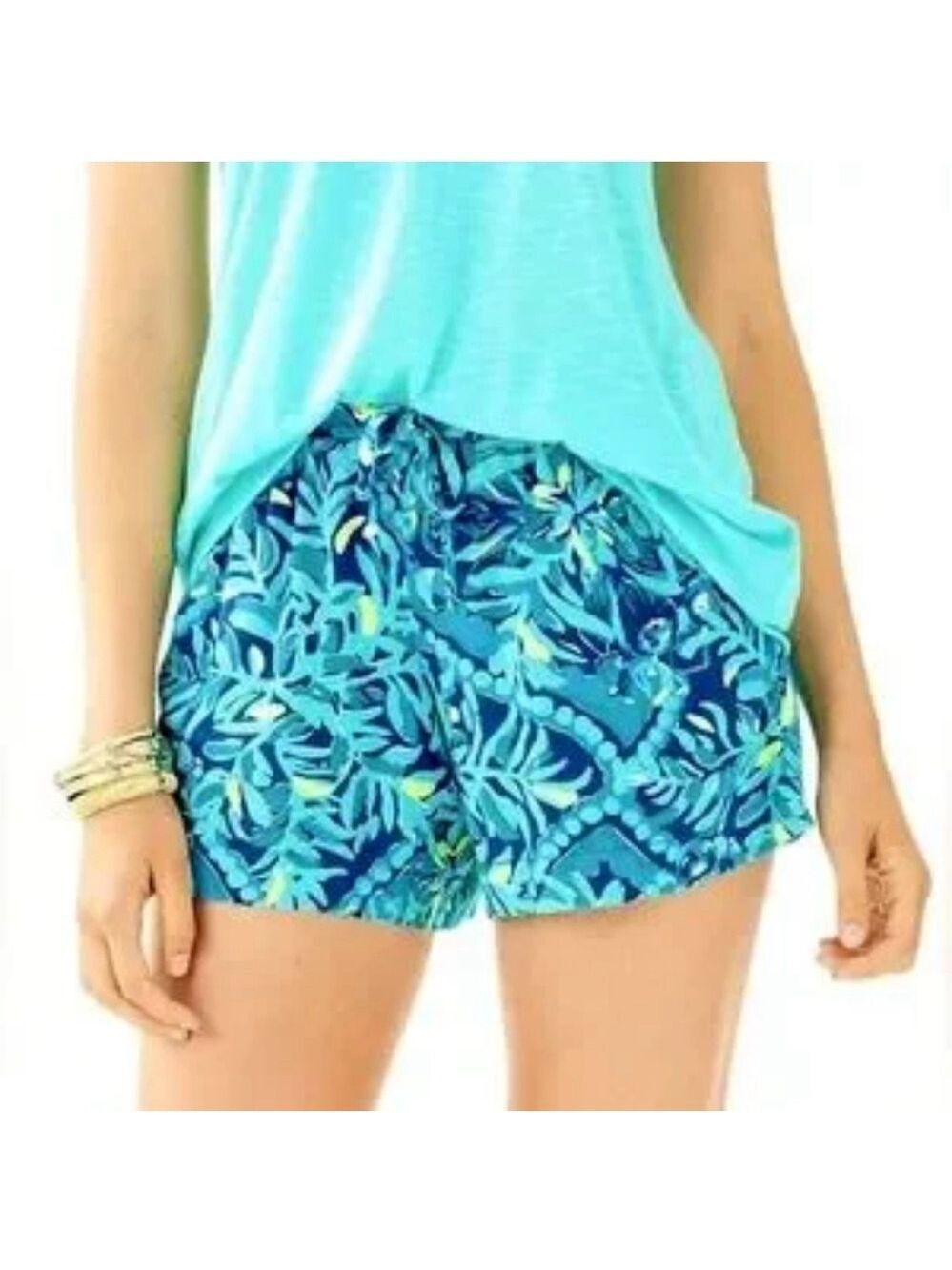 Lilly Pulitzer Katia indigo Blue and Green Patterned Shorts with pockets xs